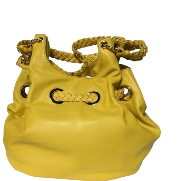 Michael Kors Astor Large Grommet Tassel Leather Hobo Shoulder Bag Yellow NWOT - Picture 11 of 12